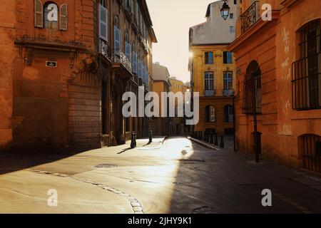 Aix-en-Provence -France  June 6, 2022 : View of provence typical city Aix en Provence with old house facade in the morning Stock Photo