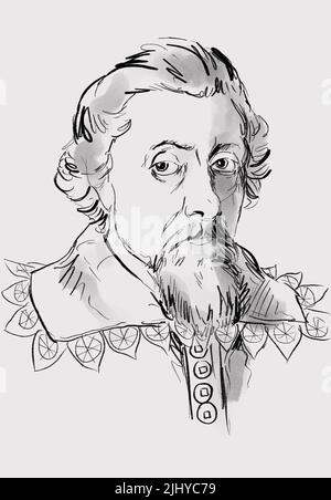 King James I portrait illustration Stock Photo