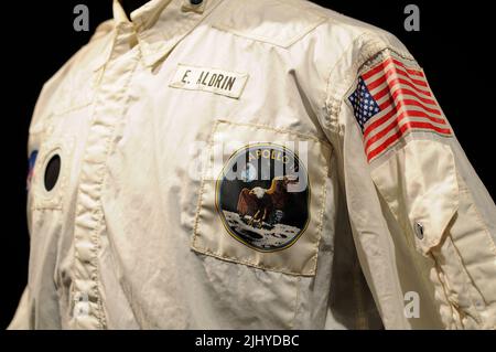 The Inflight Jacket worn by Buzz Aldrin on his journey to the moon and back is featured at Sotheby s in New York NY on July 21 2022. Sotheby s will present the Buzz