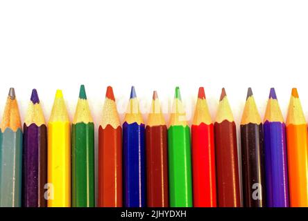 Color pencils in a row group isolated on white Stock Photo