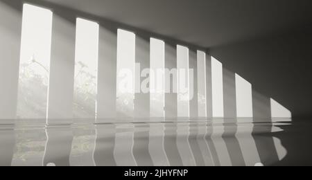 Flooded room with sunlight background. 3D rendering illustration. Stock Photo
