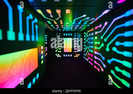 Small tunnel of rainbow computer lights Stock Photo