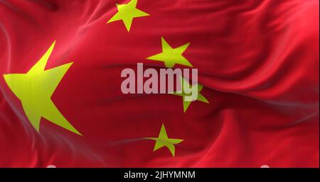 Close-up view of the Chinese national flag waving in the wind. China is a country in East Asia Stock Photo