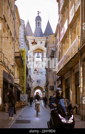 BORDEAUX, FRANCE - NOV 23, 2021: La Grosse Cloche(The Big Bell of Bordeaux) belfry with 7.75 ton bell 18th century of the town hall built in the 15th Stock Photo