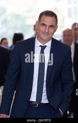 Paris, France. 21st July, 2022. President of the Corsica region Gilles Simeoni leaves after the strategic committee on the future of the French Mediterranean island of Corsica in Paris on July 21, 2022. Photo by Raphael Lafargue/ABACAPRESS.COM Credit: Abaca Press/Alamy Live News Stock Photo