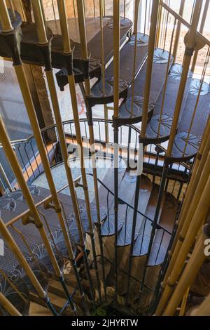 Metal art nouveau spiral stairway in Ljubljana Castle. Slovenia. Stock Photo