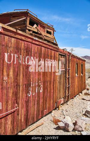 Union Pacific abandoned train in ghost town Stock Photo