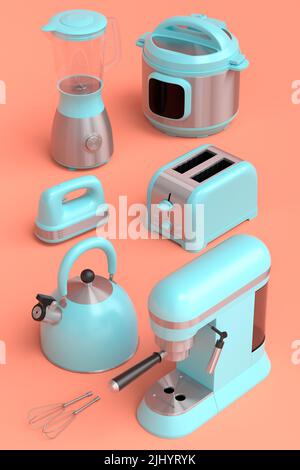 https://l450v.alamy.com/450v/2jhyryk/electric-kitchen-appliances-and-utensils-for-making-breakfast-on-coral-background-3d-render-of-kitchenware-for-cooking-baking-blending-and-whipping-2jhyryk.jpg