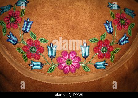 Indigenous traditional tanned moose hide and beaded vest, from Deline ...