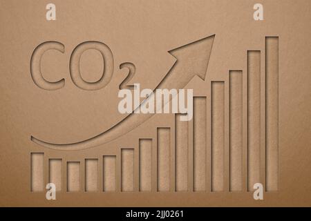 Increasing CO2 emissions into the atmosphere. Environmental pollution. 3D rendering of an increase in air pollution. Chart of carbon emissions. Green Stock Photo