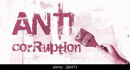ANTI CORRUPTION Hand drawing words with paintbrush. Anti money laundering business and government concept Stock Photo
