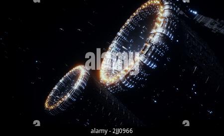 Space futuristic base with ships traffic. Futuristic concept. 3d rendering. Stock Photo