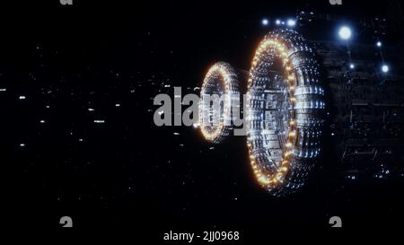 Space futuristic base with ships traffic. Futuristic concept. 3d rendering. Stock Photo