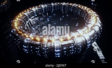 Space futuristic base with ships traffic. Futuristic concept. 3d rendering. Stock Photo