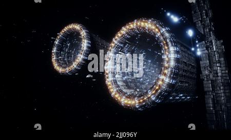 Space futuristic base with ships traffic. Futuristic concept. 3d rendering. Stock Photo