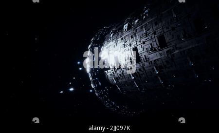 Space futuristic base with ships traffic. Futuristic concept. 3d rendering. Stock Photo