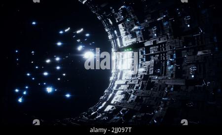 Space futuristic base with ships traffic. Futuristic concept. 3d rendering. Stock Photo