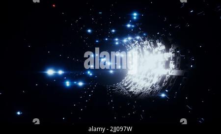 Space futuristic base with ships traffic. Futuristic concept. 3d rendering. Stock Photo