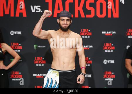 Akhmed Magomedov at the ceremonial weigh-ins for Bellator 283  at the Emerald Queen Casino in Fife, Washington Thursday July 21, 2022 (Matt Ferris / I Stock Photo