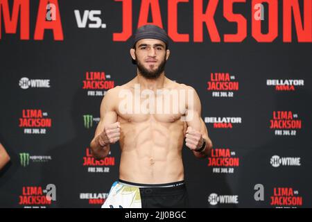 Akhmed Magomedov at the ceremonial weigh-ins for Bellator 283  at the Emerald Queen Casino in Fife, Washington Thursday July 21, 2022 (Matt Ferris / I Stock Photo