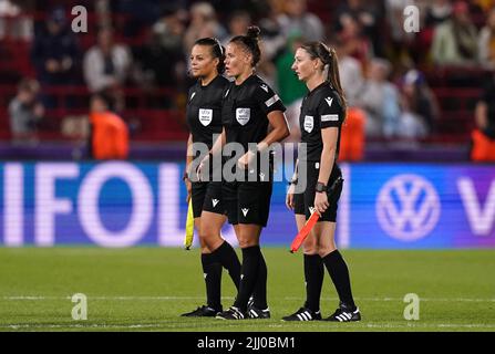 Referee Rebecca Welch (centre) with assistant referee's Lisa Rashid ...