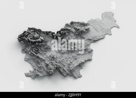 A 3D illustration of the Slovenia map in shaded relief on the white background Stock Photo