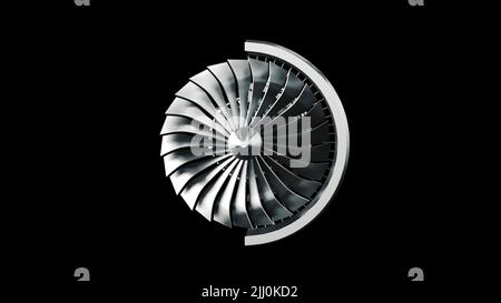 A 3D visualization of a jet engine isolated on a black background Stock ...