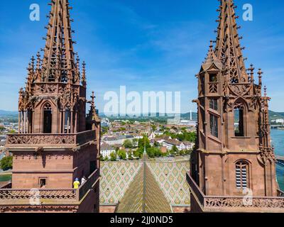 Basel Minster - the famous cathedral in the city of Basel Switzerland Stock Photo
