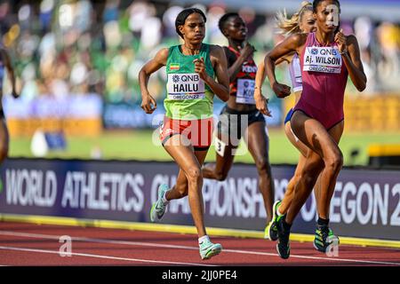 EUGENE, UNITED STATES - JULY 21: Freweyni of Hailu of Ethiopia competing on Women's 800m during the World Athletics Championships on July 21, 2022 in Eugene, United States (Photo by Andy Astfalck/BSR Agency) Atletiekunie Stock Photo