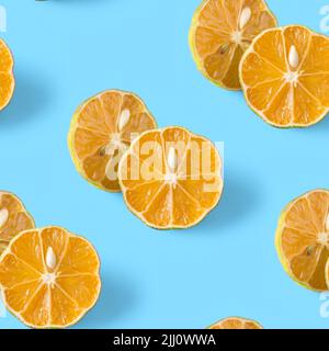 seamless pattern of fresh yellow ripe lime slices, citrus fruit which taste delicious, fruit background or wallpaper,complementary color theme Stock Photo