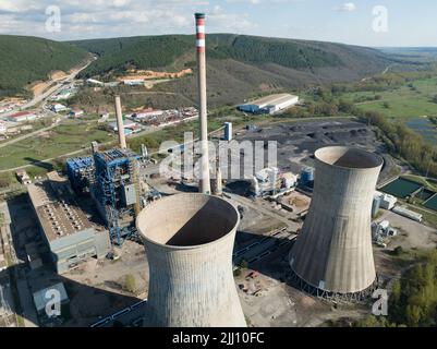 old coal power central from aerial view Stock Photo