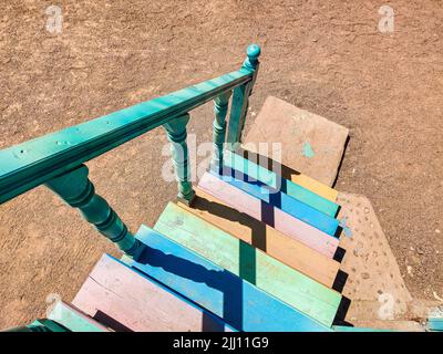 Cottage in a Bedouin Camp on the Sea in Ras Shitan in Oasis in Sinai, Taba desert with the Background of the Sea and Mountains. Stock Photo