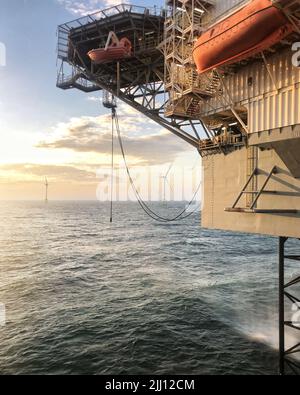 Borr drilling, Borr Ran jack up, in the Seagreen windfarm. Stock Photo