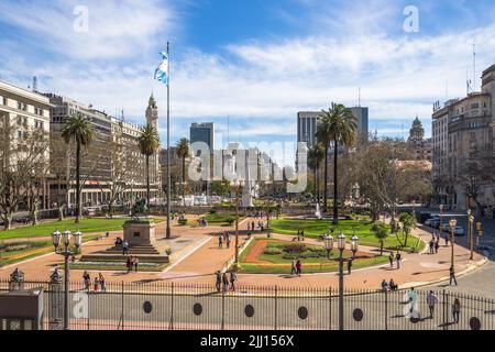 A picture of Plaza de Mayo taken from Buenos Aires presidential palace Casa Rosada on a sunny Sunday morning. Stock Photo