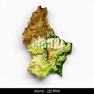 A 3D illustration of the Luxembourg map with shaded relief on the white background Stock Photo