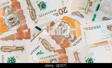 A Colombian money, twenty thousand pesos on white background. Business concept Stock Photo