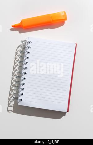 Notebook With Important Message With Marker Above. Notepad With Crutial Informations On Desk With Colored Pen. Critical Announcement Written On Paper. Stock Photo