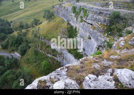 Geological wonder in the Yorkshire dales ,Malham cove and surrounding limestone pavement. Stock Photo