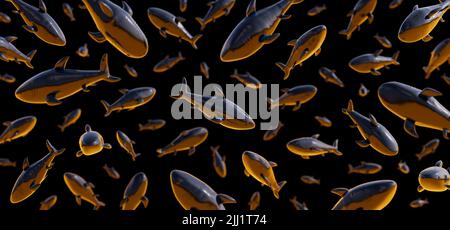 Inflatable reflective shark on black background 3d render 3d illustration Stock Photo