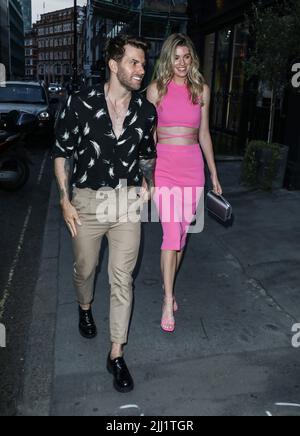 London, UK. 20th July, 2022. (L-R) Joel Dommett and Hannah Cooper seen attending the ITV Summer Party 2022 at The Mandrake in London. (Photo by Brett Cove/SOPA Images/Sipa USA) Credit: Sipa USA/Alamy Live News Stock Photo