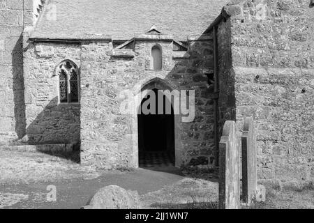 Exterior of St Wynwallow's Church (St Winwalaus). The church, England's most southerly, dates from the 12th Century and is Grade 1 listed. Stock Photo