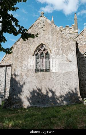 Exterior of St Wynwallow's Church (St Winwalaus). The church, England's most southerly, dates from the 12th Century and is Grade 1 listed. Stock Photo