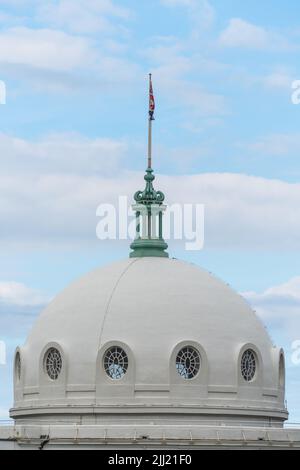 The white dome of the The Spanish City - a complex of small shops, cafes and bars by the sea front in Whitley Bay, North TynesideUK. Stock Photo