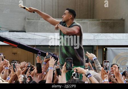 July 22, 2022, New York, USA: (NEW) Romeo Santos performs live at NBC TodayÃ¢â‚¬â„¢s Citi Summer Concert Series at Rockefeller Plaza. July 22, 2022, New York, USA: The Dominican American singer, Romeo Santos is performing live at NBC TodayÃ¢â‚¬â„¢s Citi Summer Concert Series at Rockefeller Center with the presence of fans. Romeo is the leader of bachata supergroup Aventura and he celebrates his 41st birthday on Thursday (21). He has had about seven No 1s including Ã¢â‚¬Å“OdioÃ¢â‚¬Â feat Drake and he is confirmed for this yearÃ¢â‚¬â„¢s Billboard Latin Music Week, set to take place on Sept. 26 Stock Photo