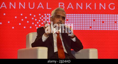 MUMBAI, INDIA - JULY 22: RBI Governor Shaktikanta Das addressing the Bank of Baroda's Annual Banking Conference 2022 - 'Banking Beyond Tomorrow on July 22, 2022 in Mumbai, India. (Photo by Anshuman Poyrekar/Hindustan Times/Sipa USA) Stock Photo