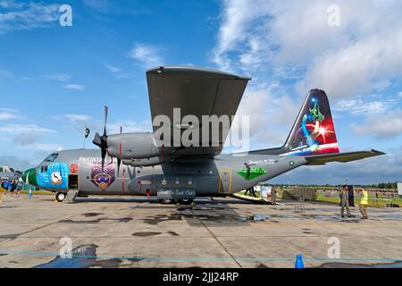 RAF Fairford, Gloucestershire, UK - July 20 2019: A Chakala based 6 Squadron 'Antelopes' Pakistan Air Force, Lockheed C-130B Hercules Stock Photo