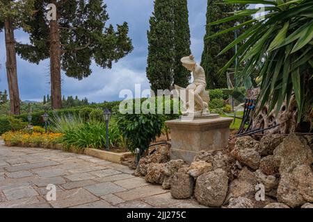 Achilleion Gardens of the neoclassical summer residence of Empress Sissi, Corfu Island, Greece Stock Photo