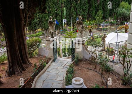 Achilleion Gardens of the neoclassical summer residence of Empress Sissi, Corfu Island, Greece Stock Photo