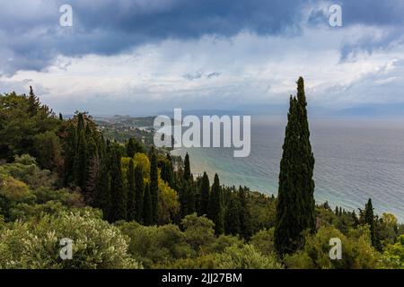 Achilleion Gardens of the neoclassical summer residence of Empress Sissi, Corfu Island, Greece Stock Photo