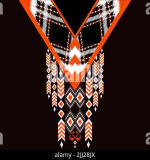 Beautiful embroidery.geometric ethnic oriental pattern traditional on black background.Aztec style,abstract,,illustration.design for texture,fabric,fa Stock Photo